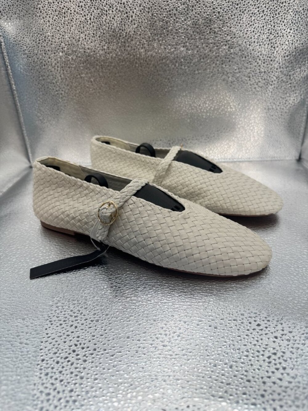 NWT 10 House of Harlow Cream Ivory Off White Woven Bistro Ballet Flats Shoes